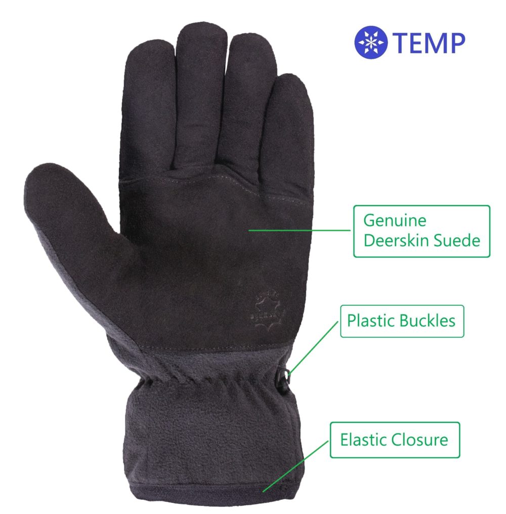 Tegera 355 Black Full Grain Deerskin Winter Lined Warm Thermal Leather Gloves 
